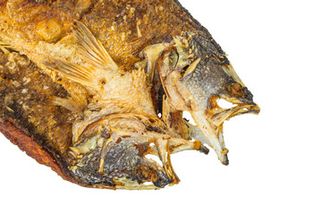 Fried snapper fish isolated on white background with clipping path.