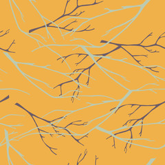 Vector seamless turquoise pattern with bright branches. Suitable for textile or wrapping paper design