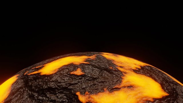 Burning Planet or Hot World Rotate Motion Background on Half Frame in Global Warming Concept. Hot earth 3d model on black background