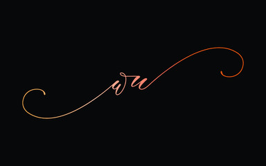 wu or w, u Lowercase Cursive Letter Initial Logo Design, Vector Template