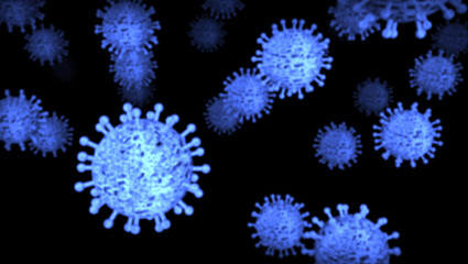 Blur concept of Coronavirus COVID-19 under the microscope. 3d illustration