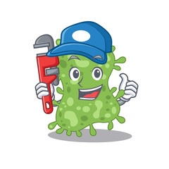 Salmonella enterica Smart Plumber cartoon character design with tool