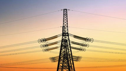 High voltage electric tower on sunset time. sunset sky background. Power Tower