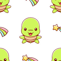 Seamless pattern, cute kawaii hand drawn turtle doodles