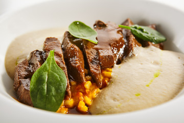 Beef heart ragout and vegetables