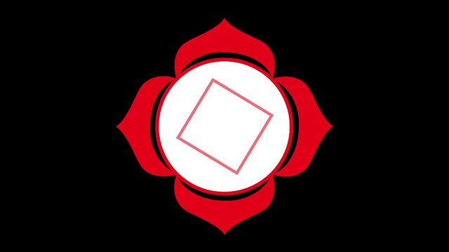 Chakra Muladhara. Animation of the lower chakra symbol of Muladhara, representing a lotus with four petals.
Alpha Channel.