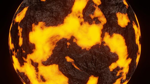 Burning Planet or Hot World Rotate Motion Background in Close Up View in Global Warming Concept. Hot earth 3d model on black background