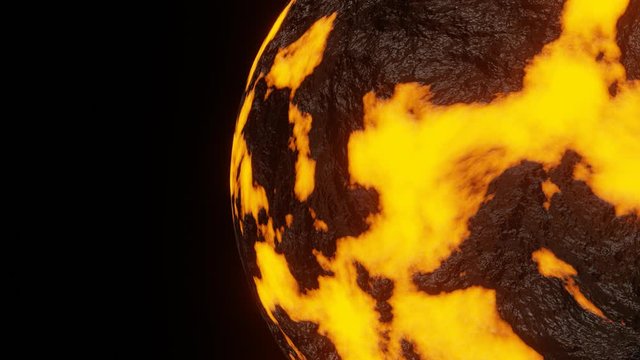 Burning Planet or Hot World Rotate Motion Background on Right Frame in Global Warming Concept. Hot earth 3d model on black background