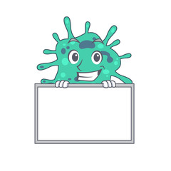 Smiling shigella boydii cartoon design style has a board