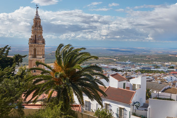 Victoria tower and views of the town of Estepa in Seville, Spain.