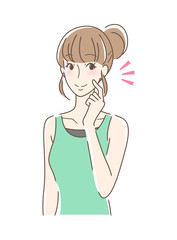 頬をつんつんして笑顔の女性