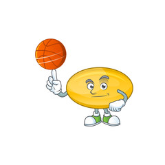 An athletic oil capsule cartoon design style playing basketball