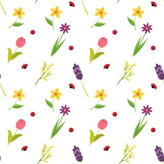 Seamless floral pattern. Spring flowers on a white background.
