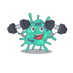 Mascot design of smiling Fitness exercise shigella boydii lift up barbells