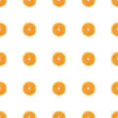 Seamless pattern of isolated slices of orange. Wallpaper for background, design and packaging.