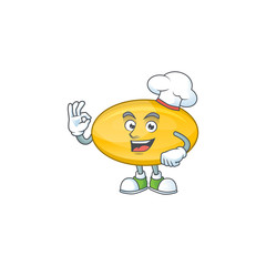 Oil capsule cartoon design style proudly wearing white chef hat