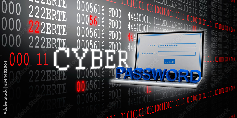 Poster 3d rendering laptop with password text