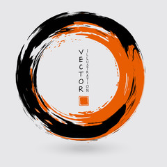 Black and orange ink round stroke on white background.