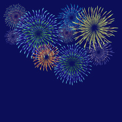 Obraz na płótnie Canvas Fireworks material. Night sky fireworks background. Fireworks appear in the summer night sky. 背景：花火 はなび 打上花火 夜空 夏 祭り 夜景