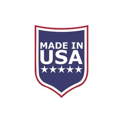 Made in USA shield badge with USA flag elements isolated on white background