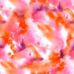 Colorful watercolor seamless raster pattern illustration in orange, pink, purple and white colors. Surface pattern design.