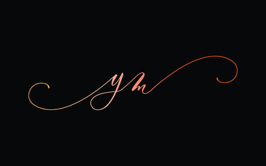 ym or y, m Lowercase Cursive Letter Initial Logo Design, Vector Template