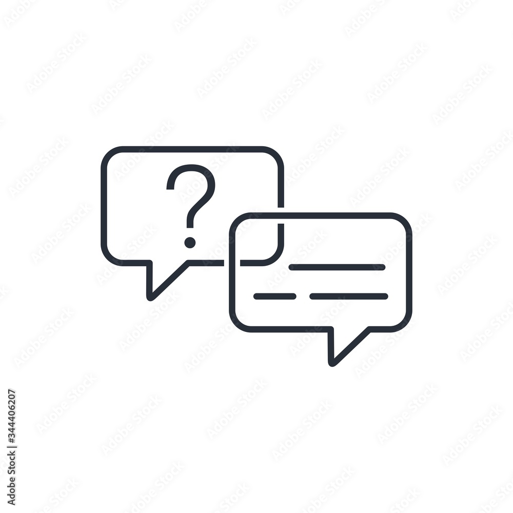 Poster question answer. dialogue, interview. vector linear icon isolated on white background.