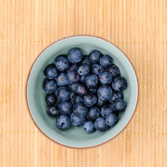 Freshly picked blueberries in bowl. Juicy and fresh blueberry with green leaves on rustic table. Bilberry on wooden Background. sparkleberry antioxidant. Concept for healthy eating