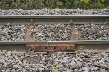 Temporary fix of broken or cracked rail or railway track due to cold temperatures. View of a...
