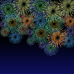 Obraz na płótnie Canvas Fireworks material. Night sky fireworks background. Fireworks appear in the summer night sky. 背景：花火 はなび 打上花火 夜空 夏 祭り 夜景