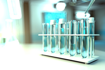 lab proofs in modern science university clinic - drinking water quality test for bacteria concept, medical 3D illustration