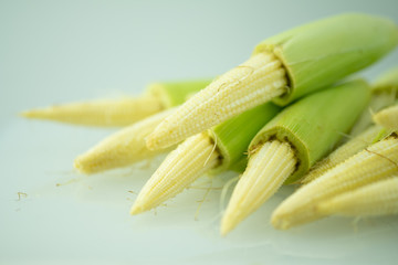 A pile of baby corn ready to be cooked