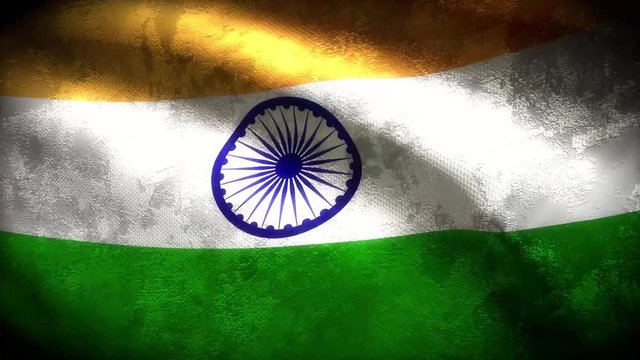 60FPS heavy dark grunge India flag colored in orange, green, white with aged vintage texture waving, UHD 4k 3d seamless looping video