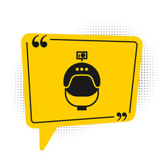 Black Helmet and action camera icon isolated on white background. Yellow speech bubble symbol. Vector Illustration