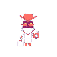 Detective robot with camera red linear object. Personal information spying bot thin line symbol. Funny cyborg, artificial intelligence isolated outline illustration on white background