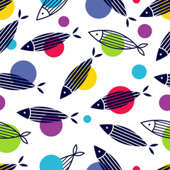 Cute fish.  Kids background. Seamless pattern. Can be used in textile industry, paper, background, scrapbooking.