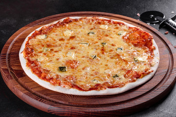 Delicious fresh oven cooked pizza four cheeses