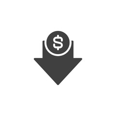 Dollar decrease vector icon. filled flat sign for mobile concept and web design. Financial crisis glyph icon. Symbol, logo illustration. Vector graphics