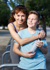 Family during break in outdoors workout