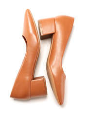 Stylish shoes on white background