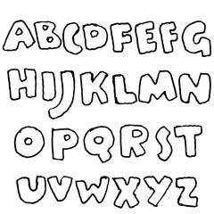 Handdrawn pen contours bold font. Modern grunge lettering. Vector illustration.