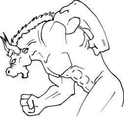 Hand-made sketch of a minotaur run in black and white to be colored