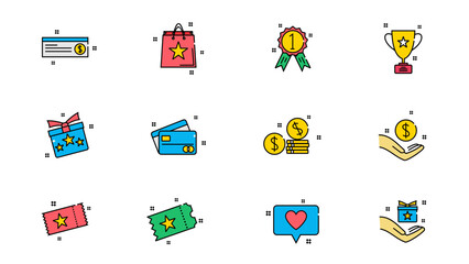 Lottery ticket, Earn reward and winner gift icons.vector illustration