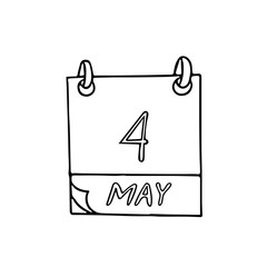 calendar hand drawn in doodle style. May 4. International Firefighters' Day, date. icon, sticker, element