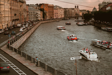 Fototapeta na wymiar Beautiful postcard view of the roofs of St. Petersburg. Beautiful delicate purple romantic.