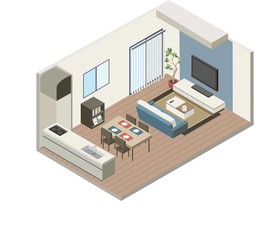 アイソメトリック　アイソメ　リビングダイニング　ベクターイラスト