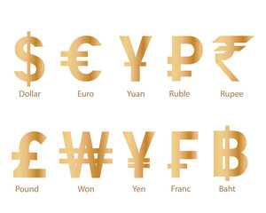 Currency golden icon set design illustration