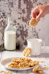 
Peanut cookies with milk. Breakfast.