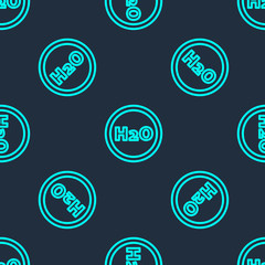 Green line Chemical formula for water drops H2O shaped icon isolated seamless pattern on blue background. Vector Illustration