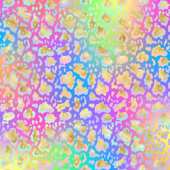 Holographic Jaguar Print on Gradient Background - Cute holographic jaguar spots pattern on bright neon gradient background	